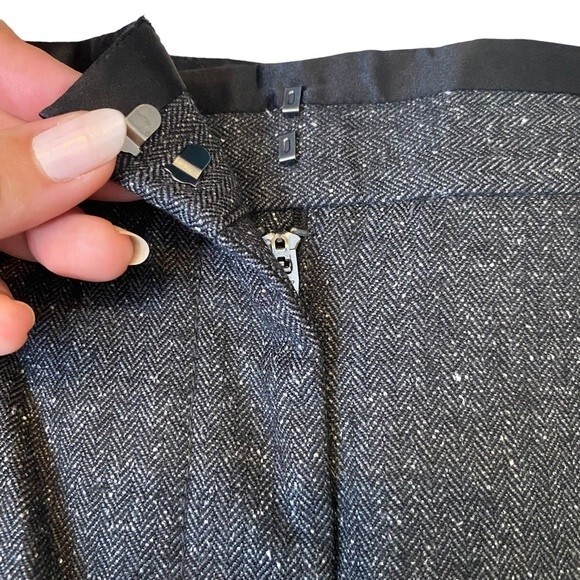 Rebecca Taylor Womens 12 Tailored Trouser Pant Charcoal Gray Herringbone Pleated - Picture 4 of 15